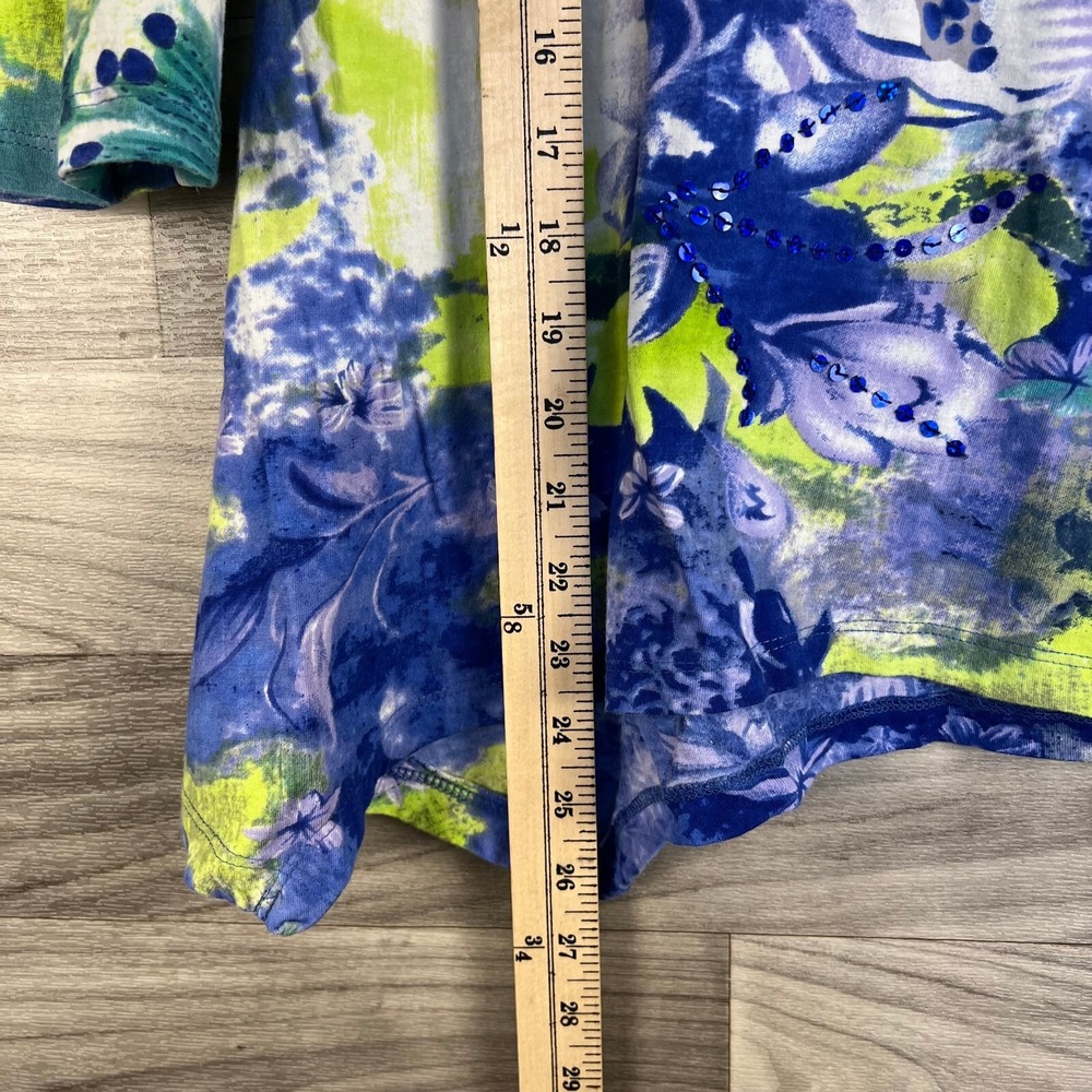 Collections Etc Blouse Womens M Blue Tie Dye Asymmetric Hem 3/4 Sleeve Artsy - Picture 6 of 10